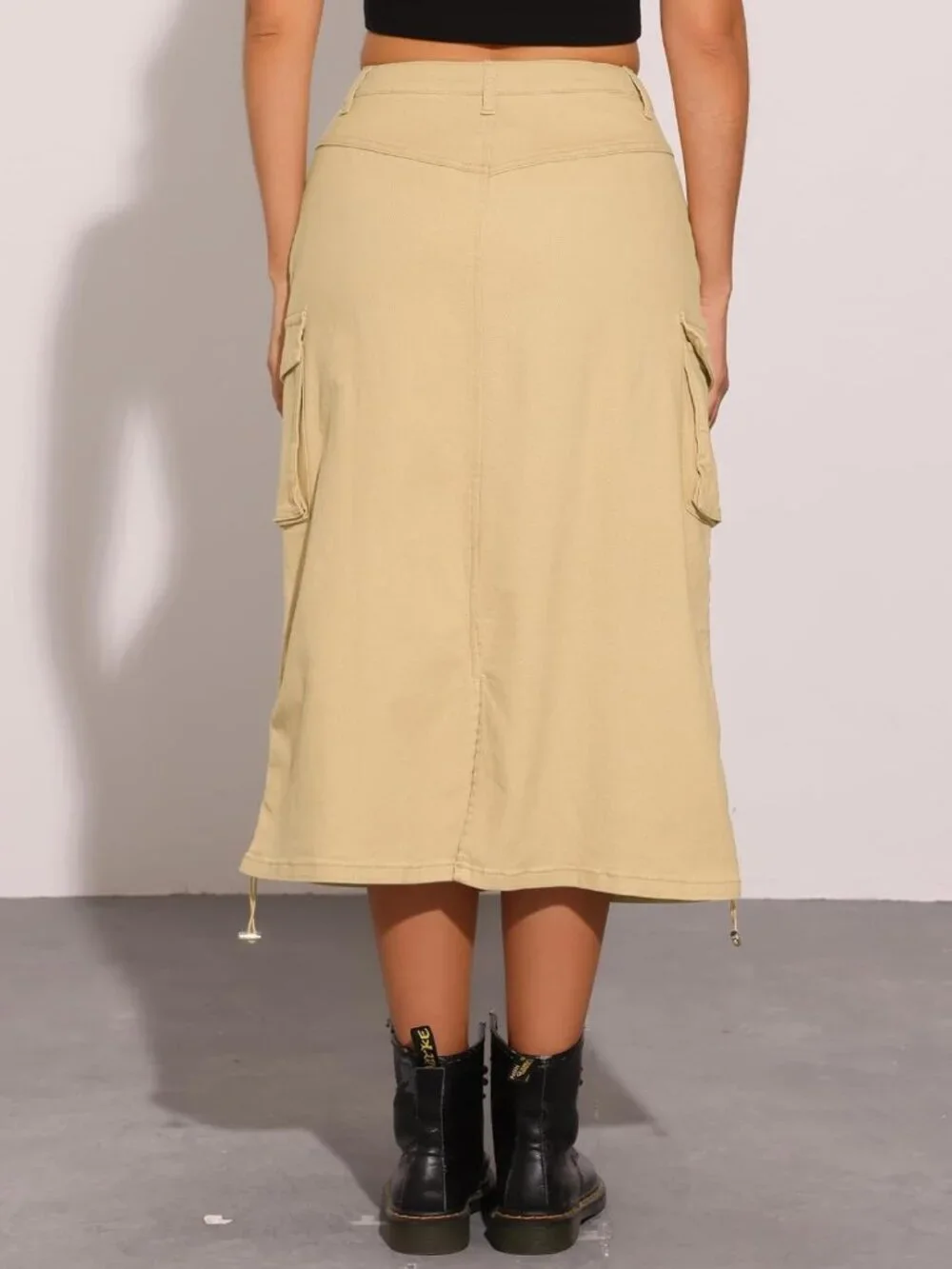 High Waist Midi Denim Skirt for Women | Casual Jean Cargo Skirt with Pockets